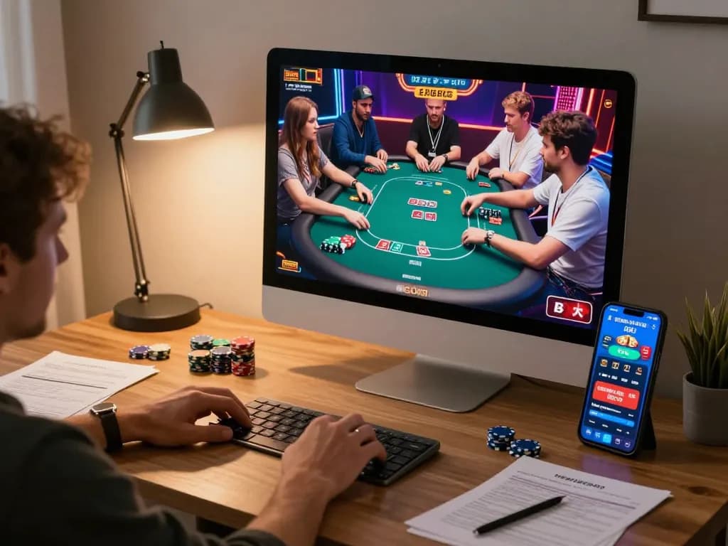 Rikvip players strategizing at an online poker table with detailed gameplay interface.