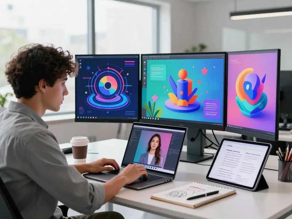 Image to prompt generation in a modern office, showcasing AI art analysis.
