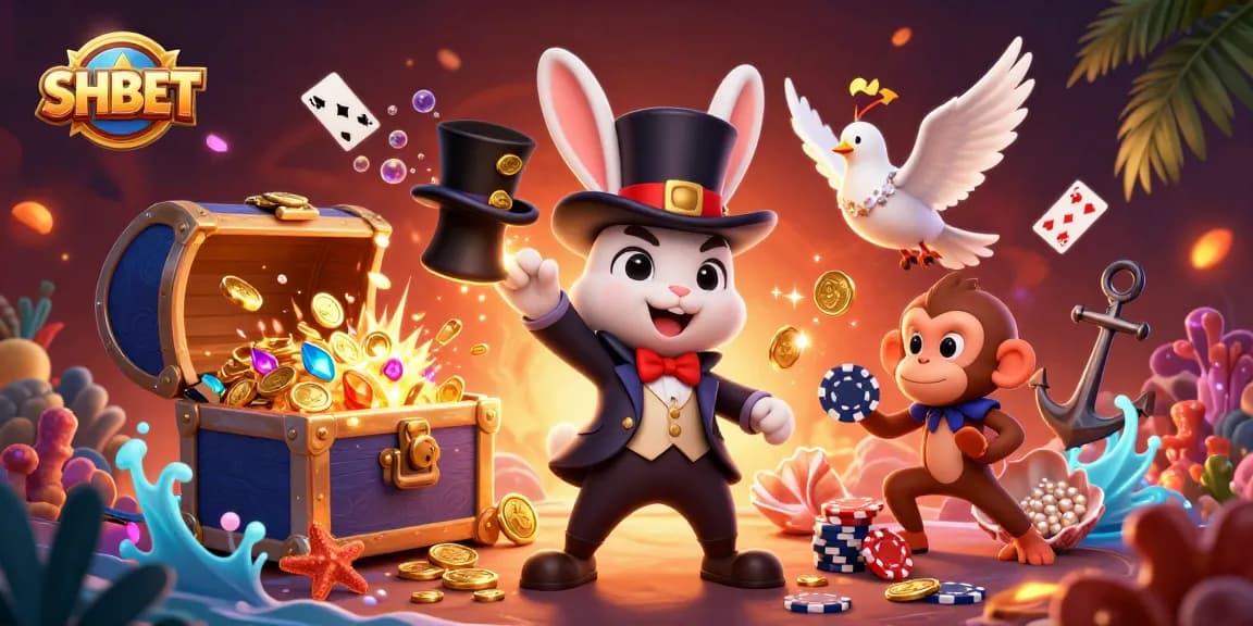 Experience thrilling wins at SHBET with lively characters engaging in exciting casino activities.