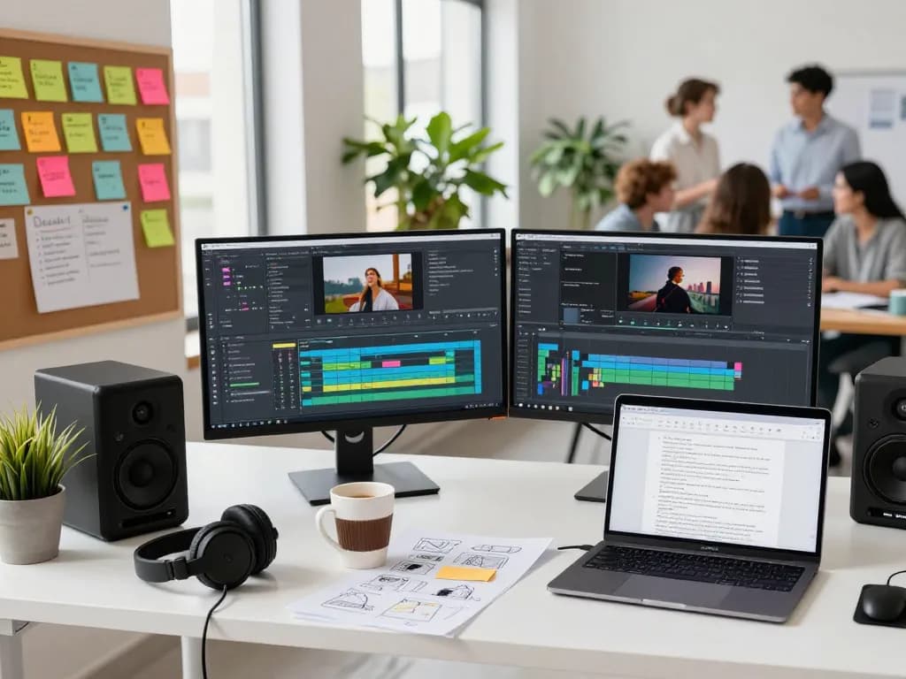 Professional video editing workspace illustrating video to prompt analysis for creative projects.