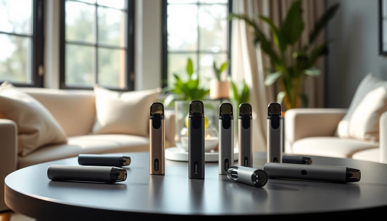 Buy Prefilled vape pods UK: Elegant arranged prefilled vape pods in a cozy lifestyle setting.