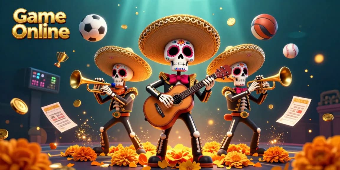 Engage in Game Online with exciting mariachis, vibrant sports elements, and dynamic scenes of winning.