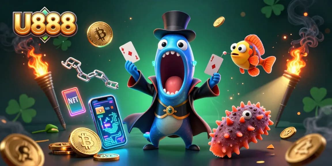 Engage with U888's immersive gaming scene through whimsical sea creatures highlighting casino fun.