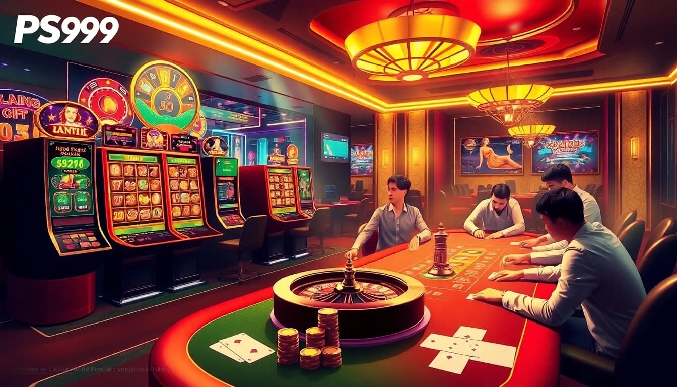 Experience the excitement of nhà cái PS99 with a vibrant casino scene featuring engaging games and thrilling action.