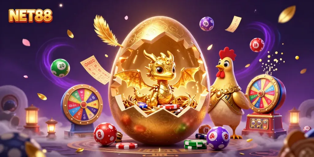 Win big with NET88: A golden dragon guarding riches in a vibrant 3D casino scene.