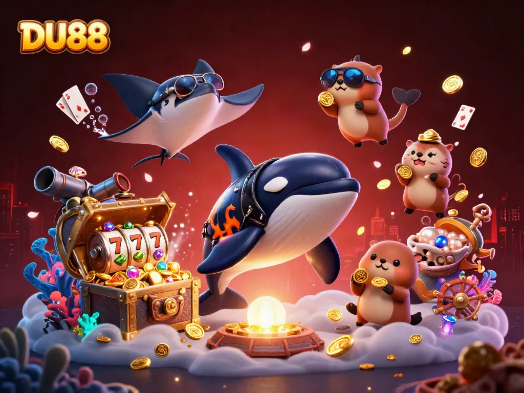 Experience DU88's thrilling adventure with animated casino characters and vibrant symbols.