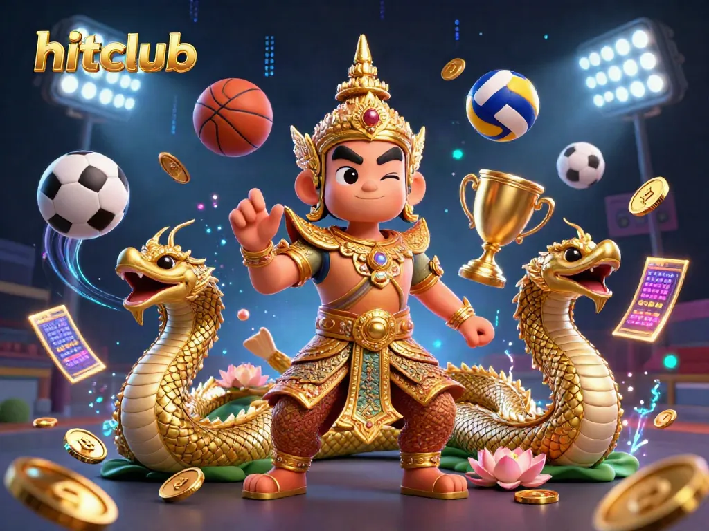 Experience the thrill of hitclub with a lively casino scene featuring a guardian and sports elements.