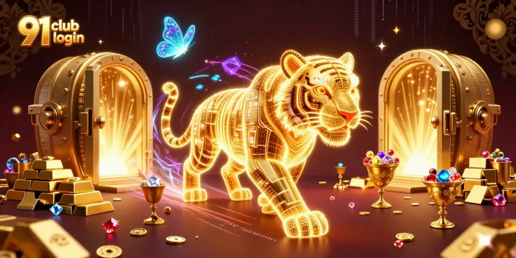Win big with 91 club game login featuring a vibrant casino scene with dazzling elements.