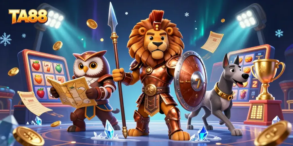 Embrace the excitement at TA88 with vibrant slots and dynamic characters showcasing thrilling casino action.
