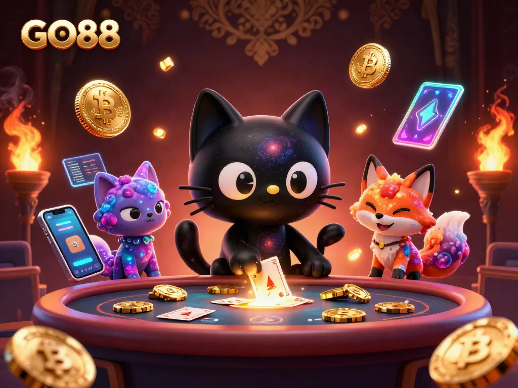 Experience the GO88 adventure at a cosmic casino with vibrant characters and dynamic gaming elements.