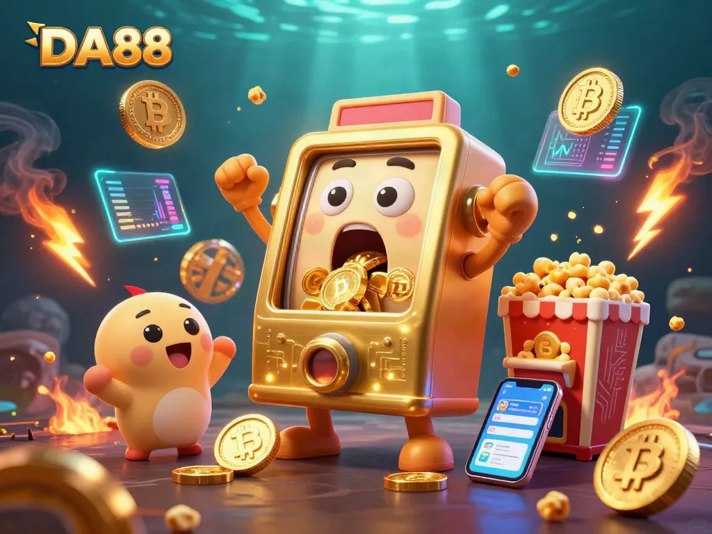 Experience DA88's jackpot excitement as golden slot machines celebrate wins with dynamic, cinematic energy.