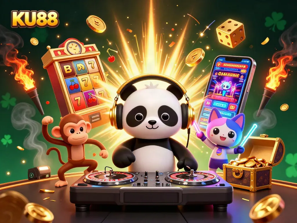 Experience excitement at KU88 with vibrant 3D casino characters celebrating massive jackpots and dynamic gaming fun.