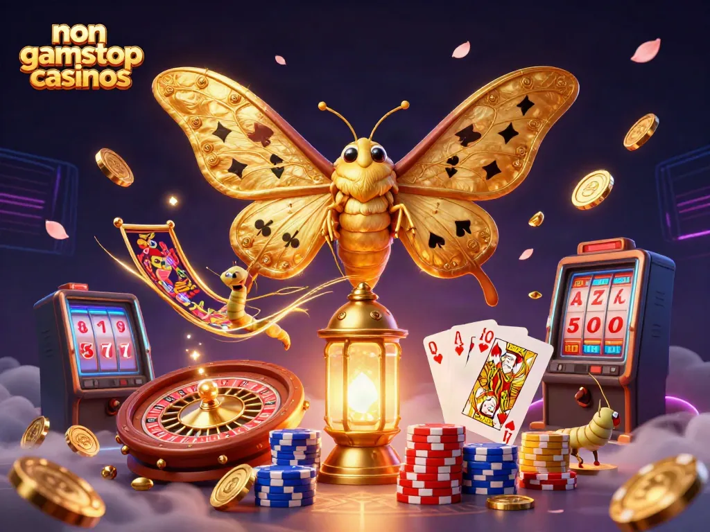 Engage with non gamstop casinos through vibrant 3D illustration showcasing lively casino elements.