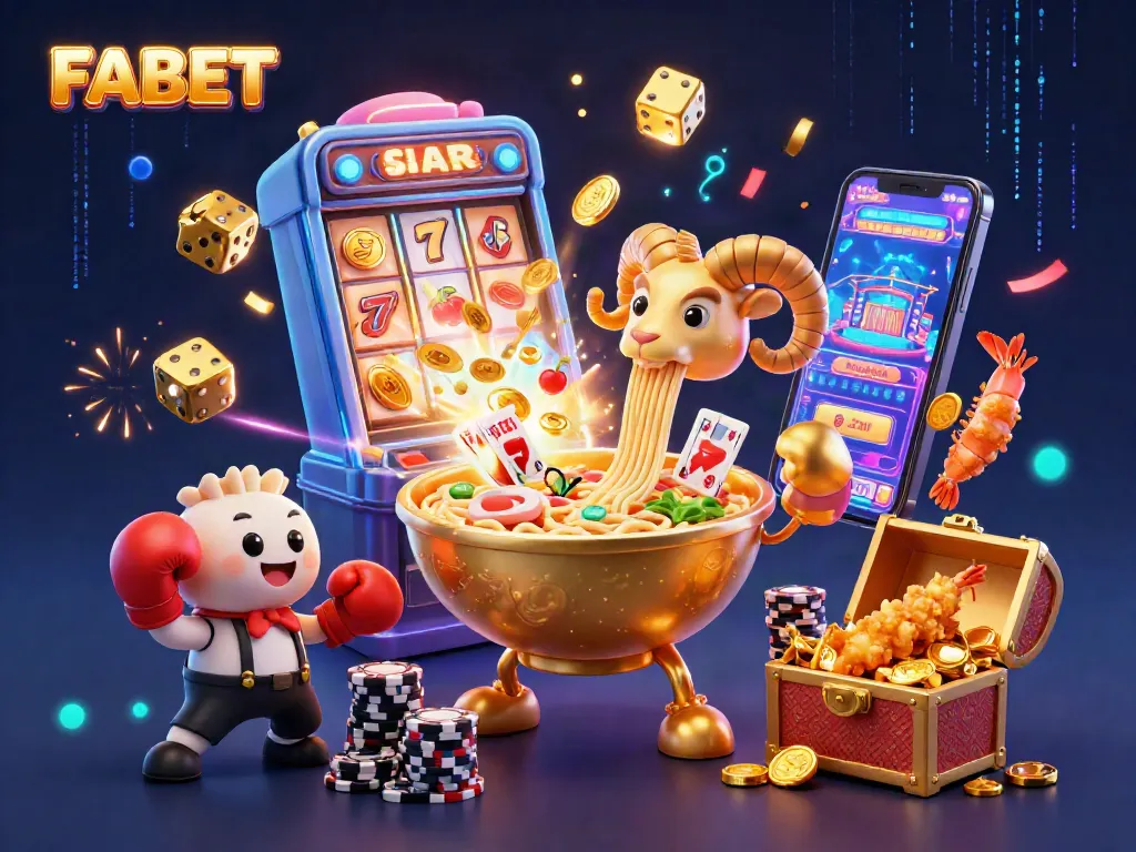 FABET showcases a vibrant casino atmosphere with engaging characters dealing cards amidst a jackpot explosion.