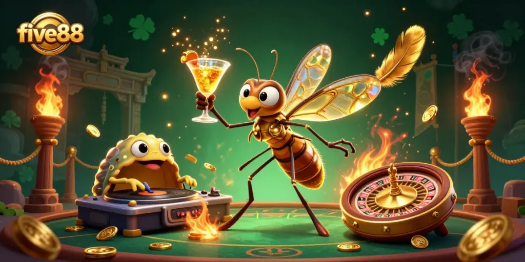 Experience the thrilling world of five88 with an exciting casino-themed illustration featuring unique characters and rich details.