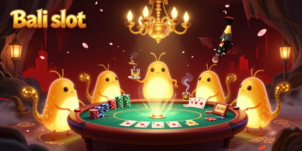 Experience the excitement of Bali slot with glowworms illuminating a lively cave casino.