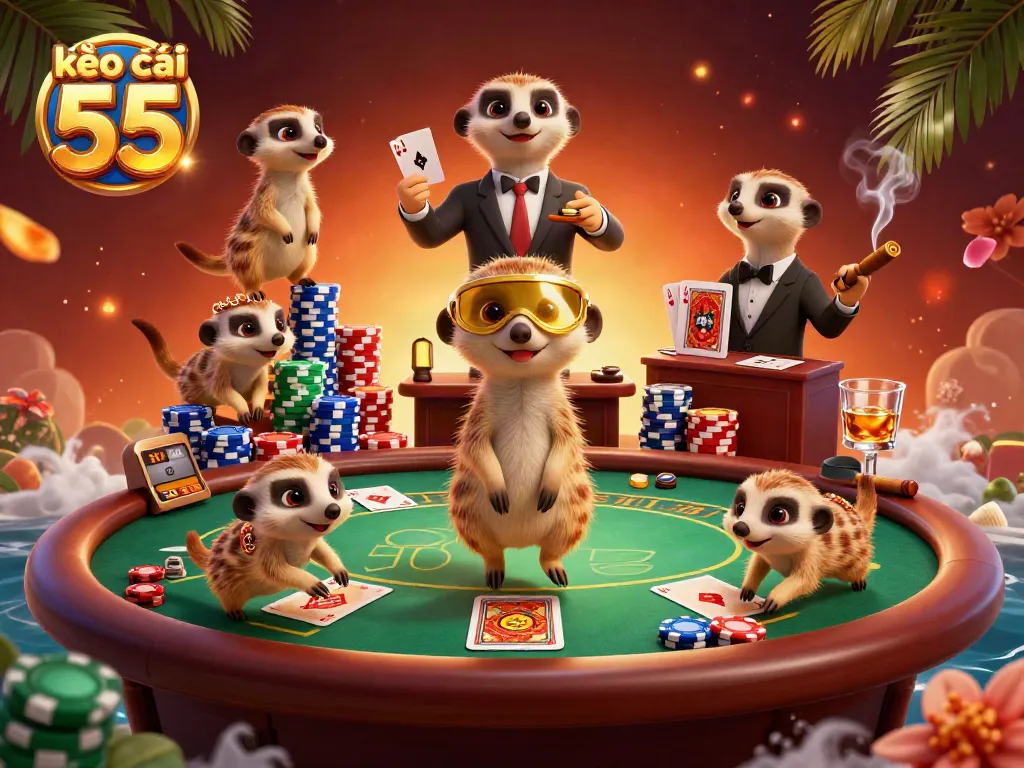 Experience the thrilling atmosphere at kèo nhà cái 55 with meerkats in a dynamic casino scene.