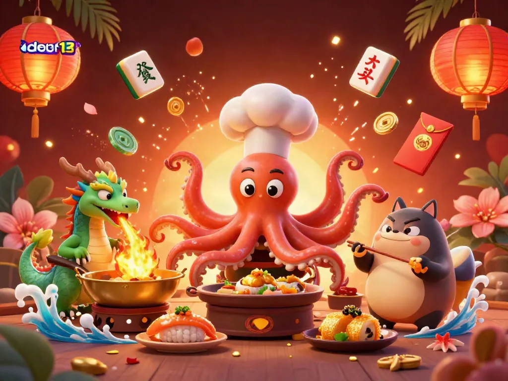 Experience the vibrant energy of debet13 with a thrilling 3D gaming scene featuring unique characters and dynamic casino elements.
