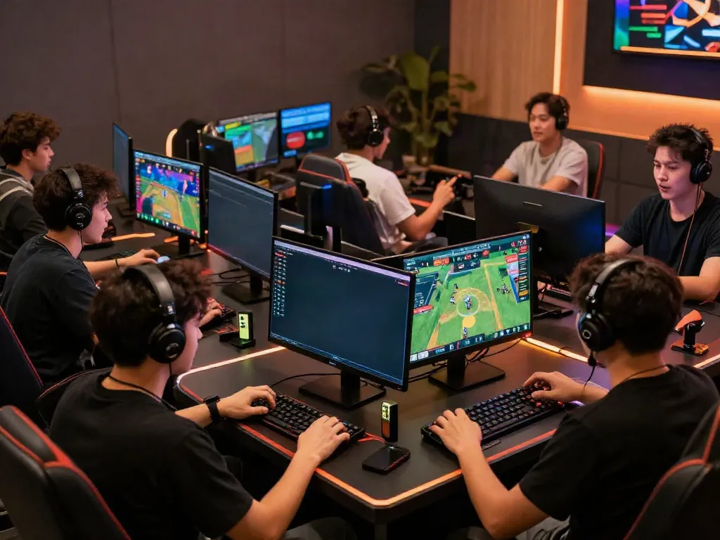 9bet players engaging in live betting with vibrant screens and excitement.