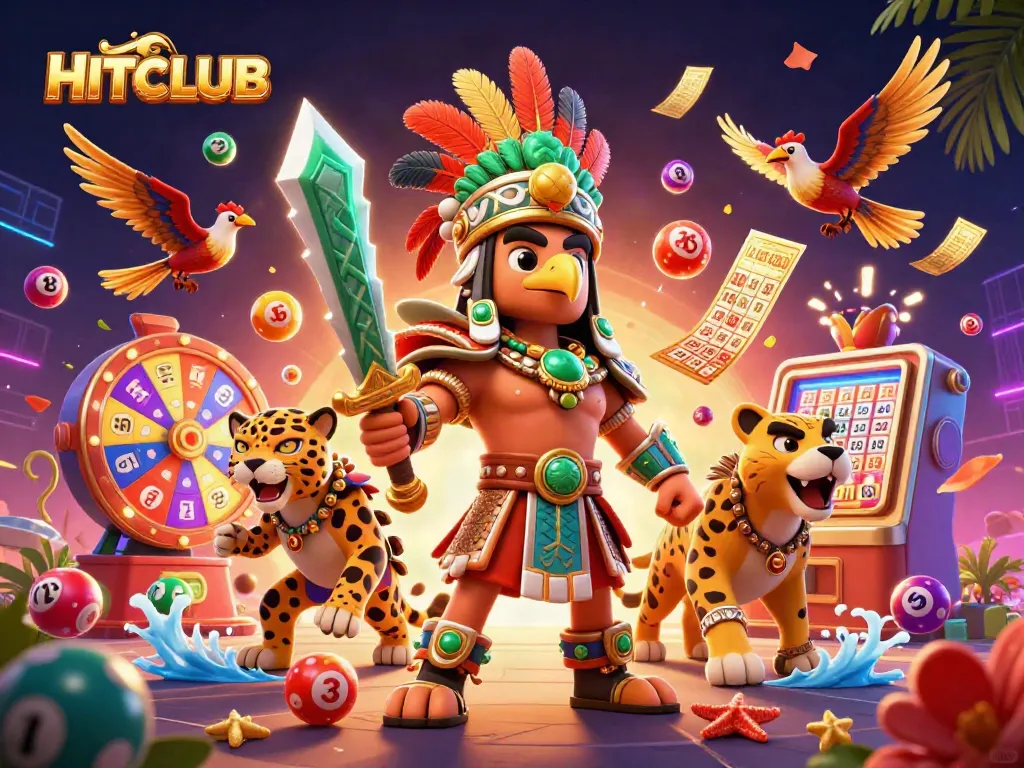 Experience the excitement of HITCLUB with vibrant lottery elements and dynamic casino imagery.