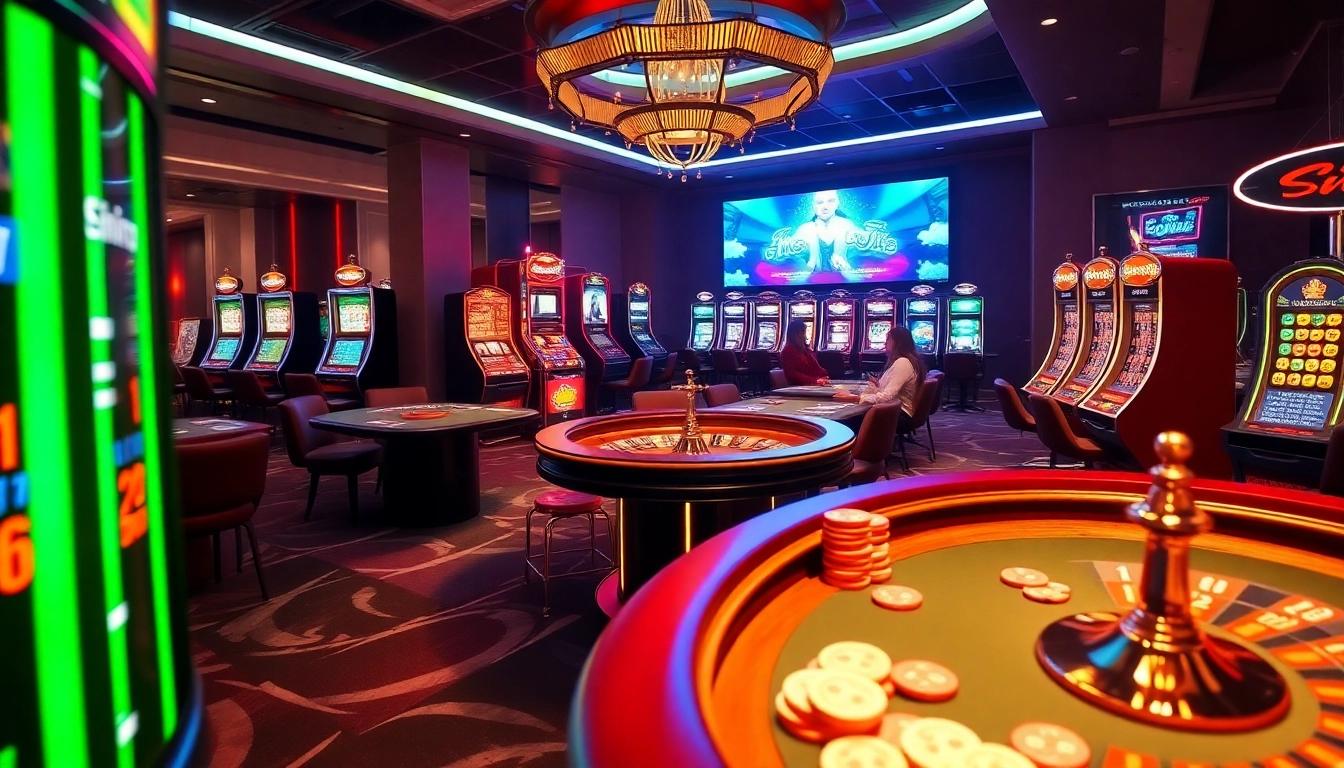 KJC AC: Engaging casino scene with card tables and roulette wheels, representing the thrill of gambling.