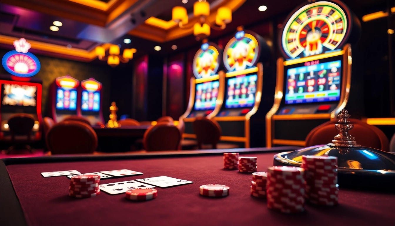 Experience the thrill of gambling at F8Bet with a vibrant casino scene, featuring poker, slots, and roulette.