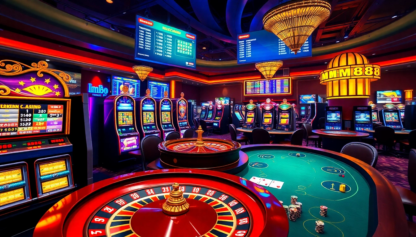 Experience high-stakes gambling at https://mm88.in.net/ with a vibrant online casino setting showcasing luxury and excitement.