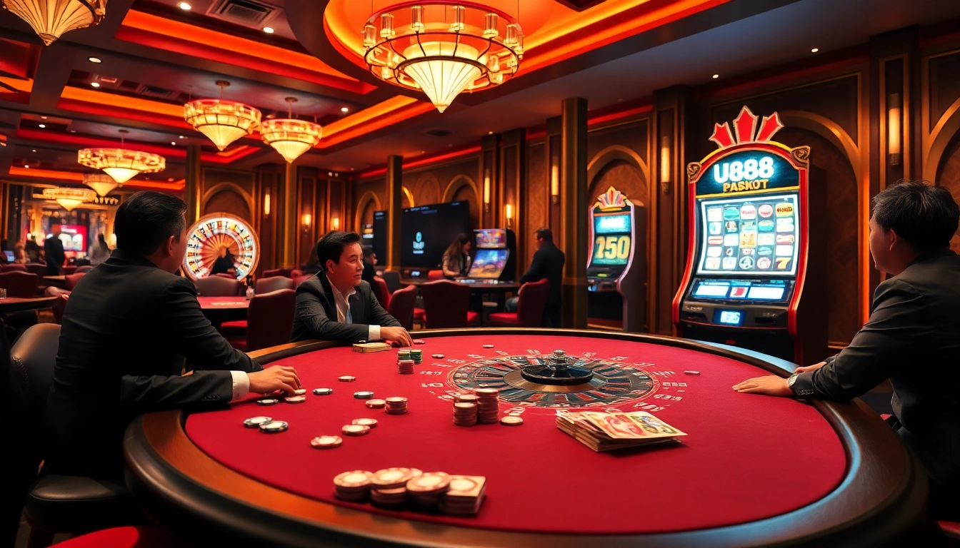 Experience the excitement of winning at U888 with vibrant casino visuals featuring poker, roulette, and slots.