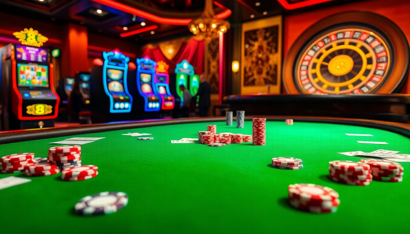 Experience the thrill of high-stakes gameplay at the S8 casino table, surrounded by vibrant slot machines.