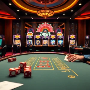 Experience the excitement of gambling at http://789f.mex.com/ showcasing a lively casino atmosphere with poker chips and players.
