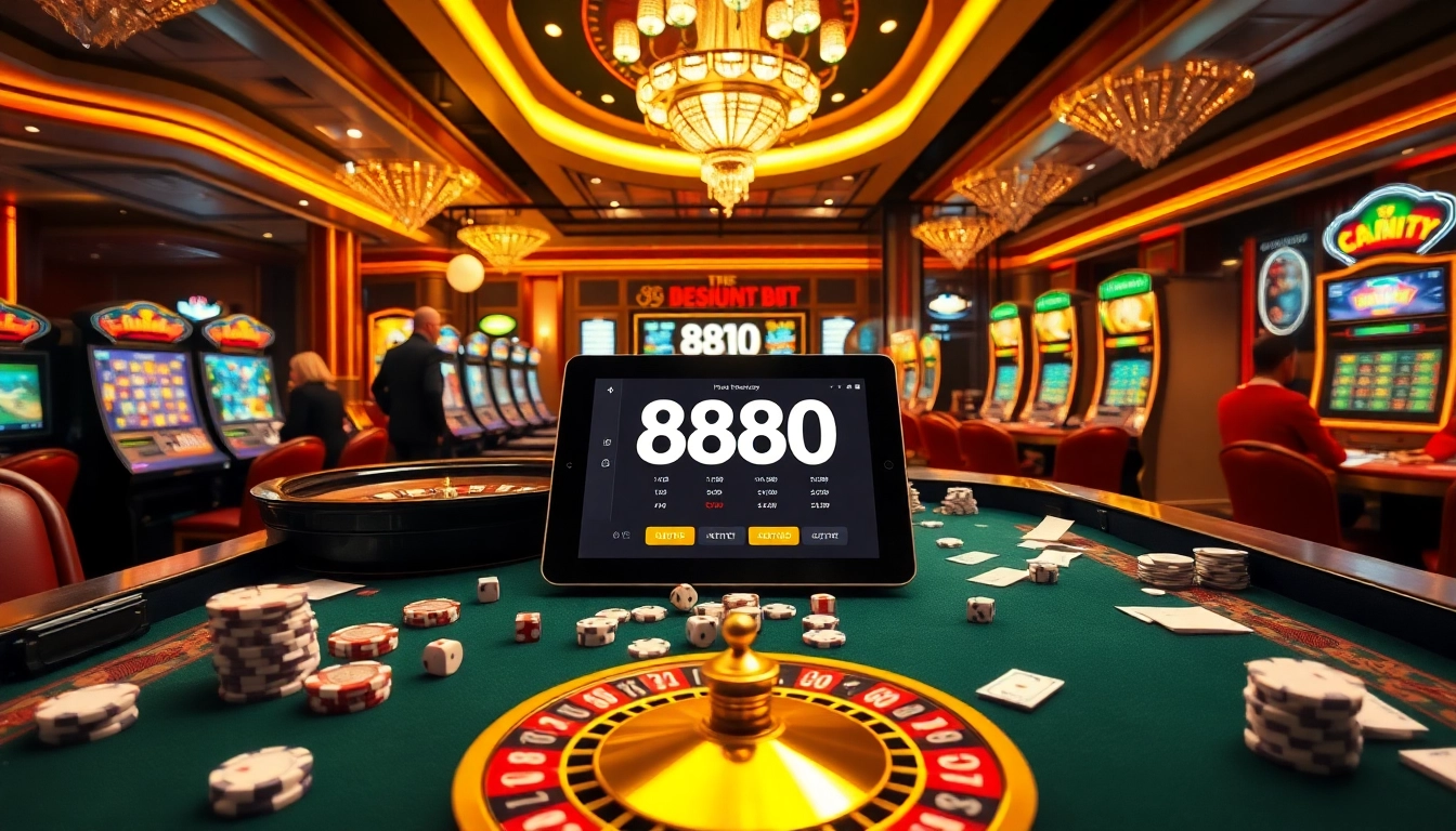 Engage with the excitement of link 888TO at a luxurious casino table filled with vibrant chips and cards.