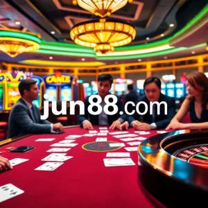 Exciting casino gaming scene at jun88.com showcasing poker and roulette.