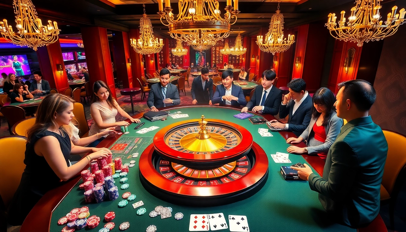 Experience the thrilling atmosphere of Gem88 with players engaging in casino games and betting.