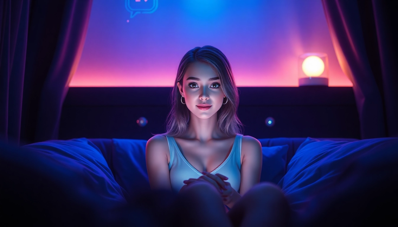 Engaging ai sex chat with a virtual character in a cozy, intimate atmosphere.