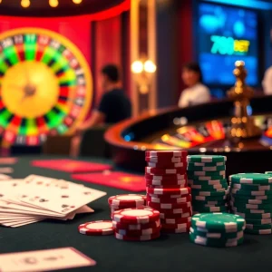Players enjoying their game experience at 789bet com casino table with poker chips and roulette wheel.