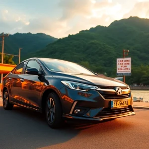 Car hire in Kuching scene with a welcoming rental hub and scenic views.