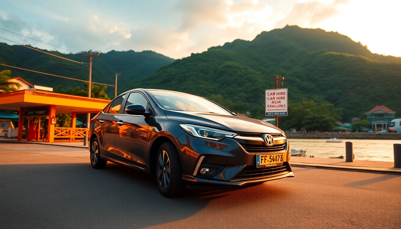 Car hire in Kuching scene with a welcoming rental hub and scenic views.