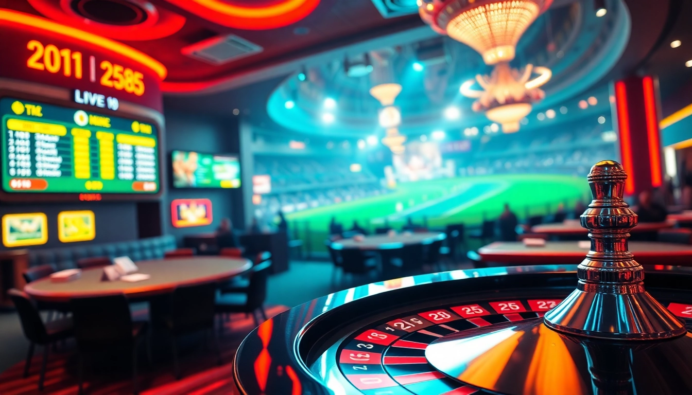 Betting on kèo nhà cái at a vibrant casino with glowing screens and excitement.