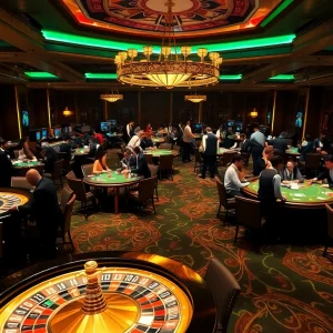Engaged gamblers enjoying an immersive experience at a casino inspired by https://jun88buzz.info/ with vibrant tables and exciting atmosphere.