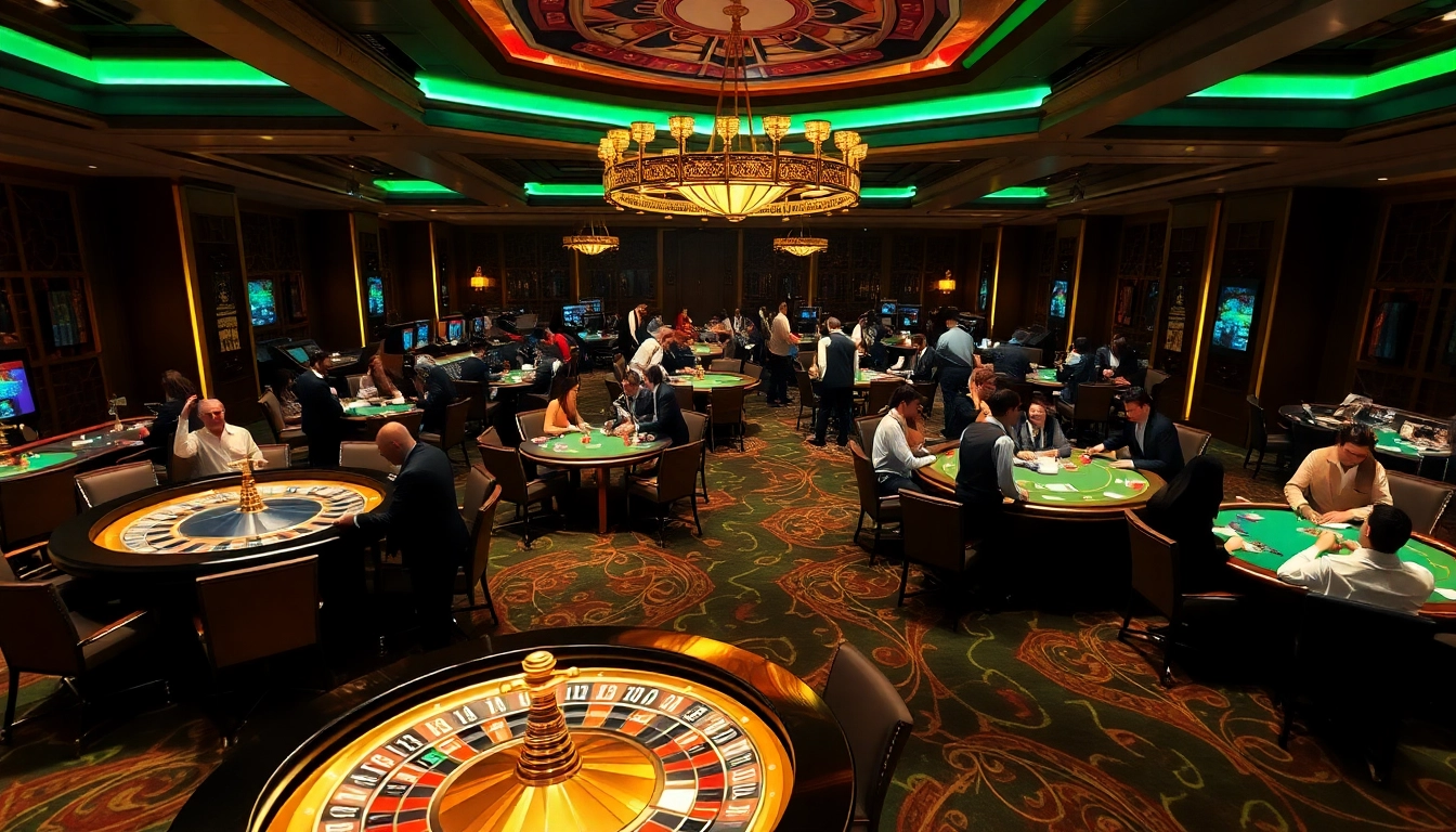 Engaged gamblers enjoying an immersive experience at a casino inspired by https://jun88buzz.info/ with vibrant tables and exciting atmosphere.
