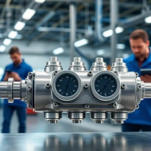 HM88 Series manifold in a modern workshop, showcasing engineering innovation and teamwork.