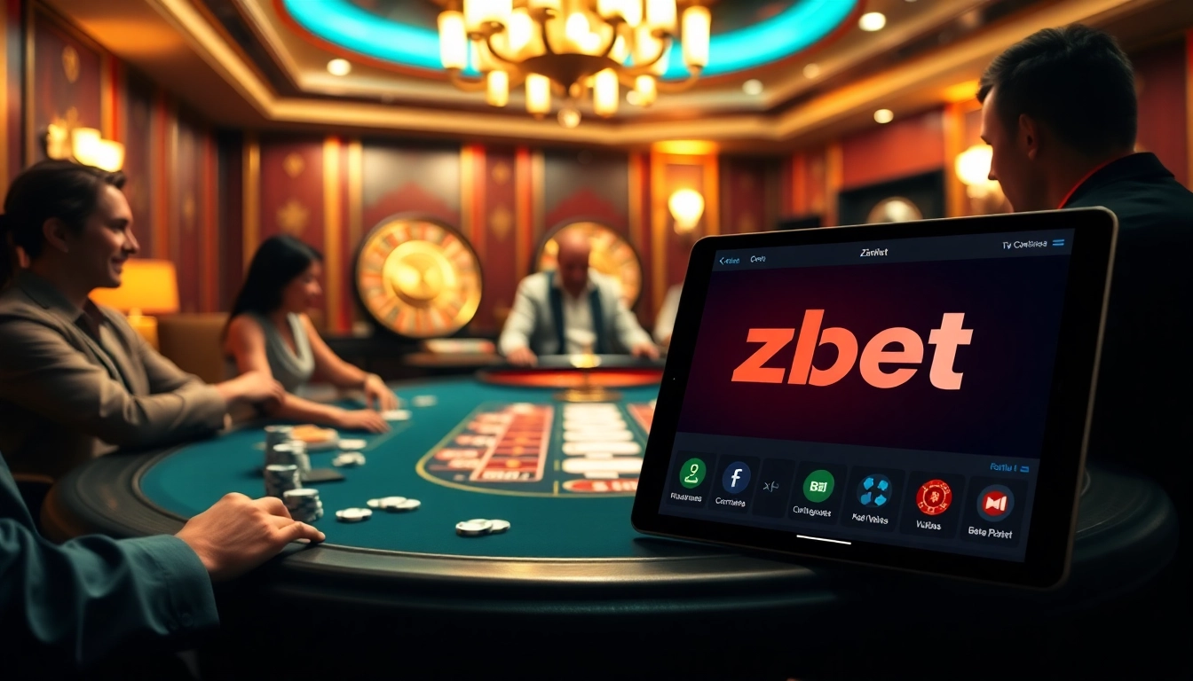 A thrilling poker night at zbet nhà cái, showcasing vibrant chips and a spinning roulette wheel.