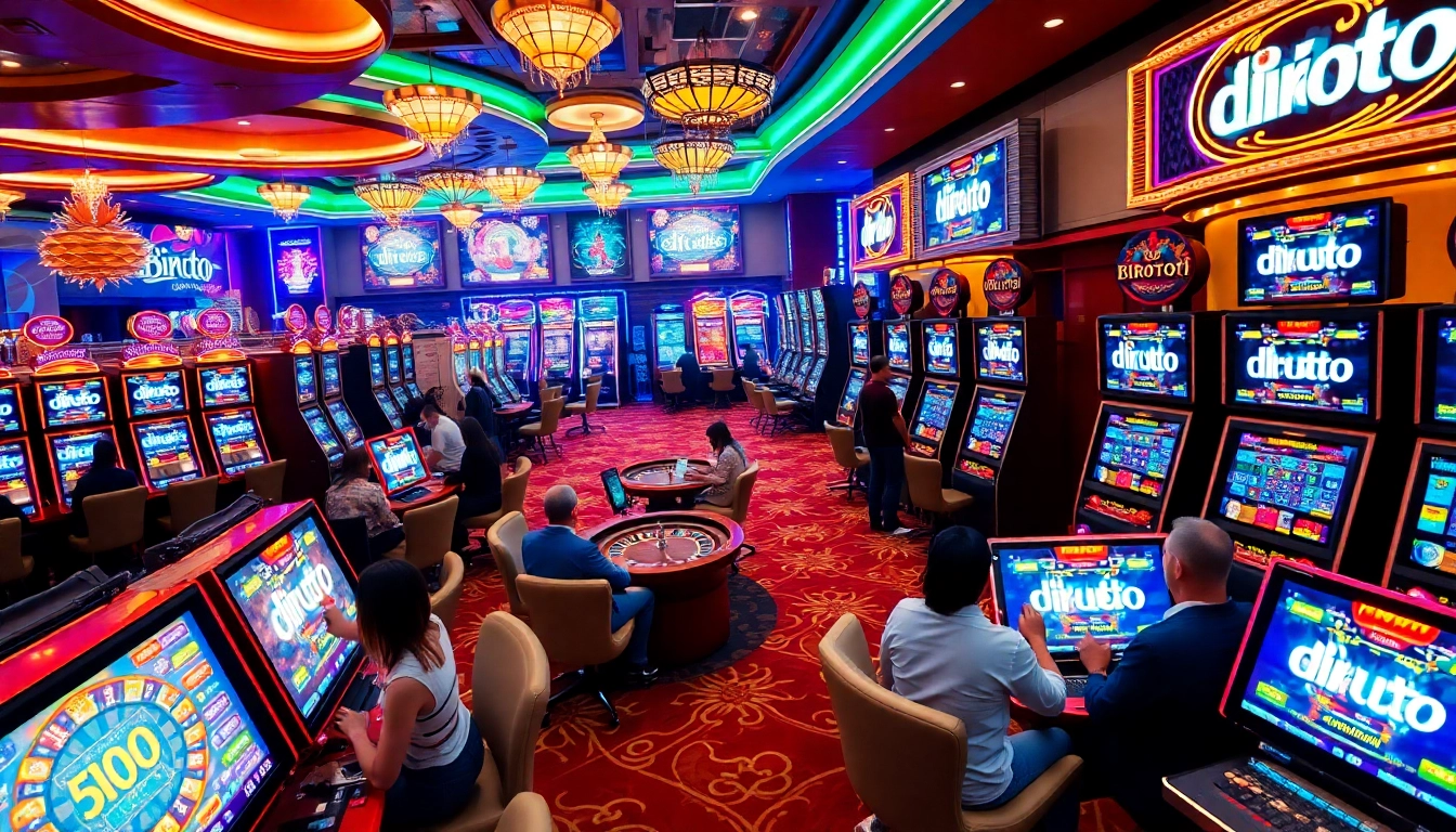 Birutoto players winning at exciting slot machines in a vibrant casino setting.