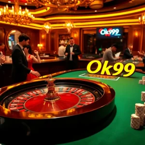 Gambling at Ok99 with luxurious chips and vibrant roulette table ambiance