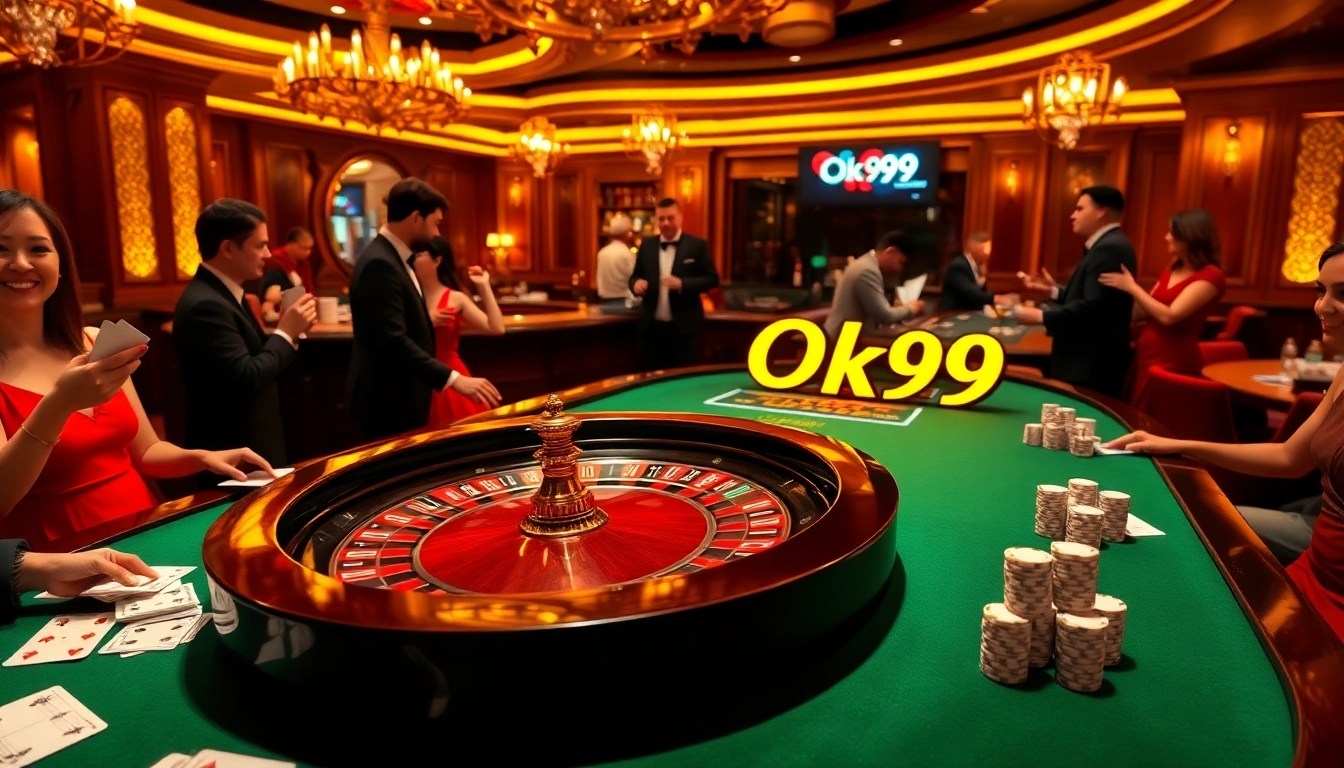 Gambling at Ok99 with luxurious chips and vibrant roulette table ambiance