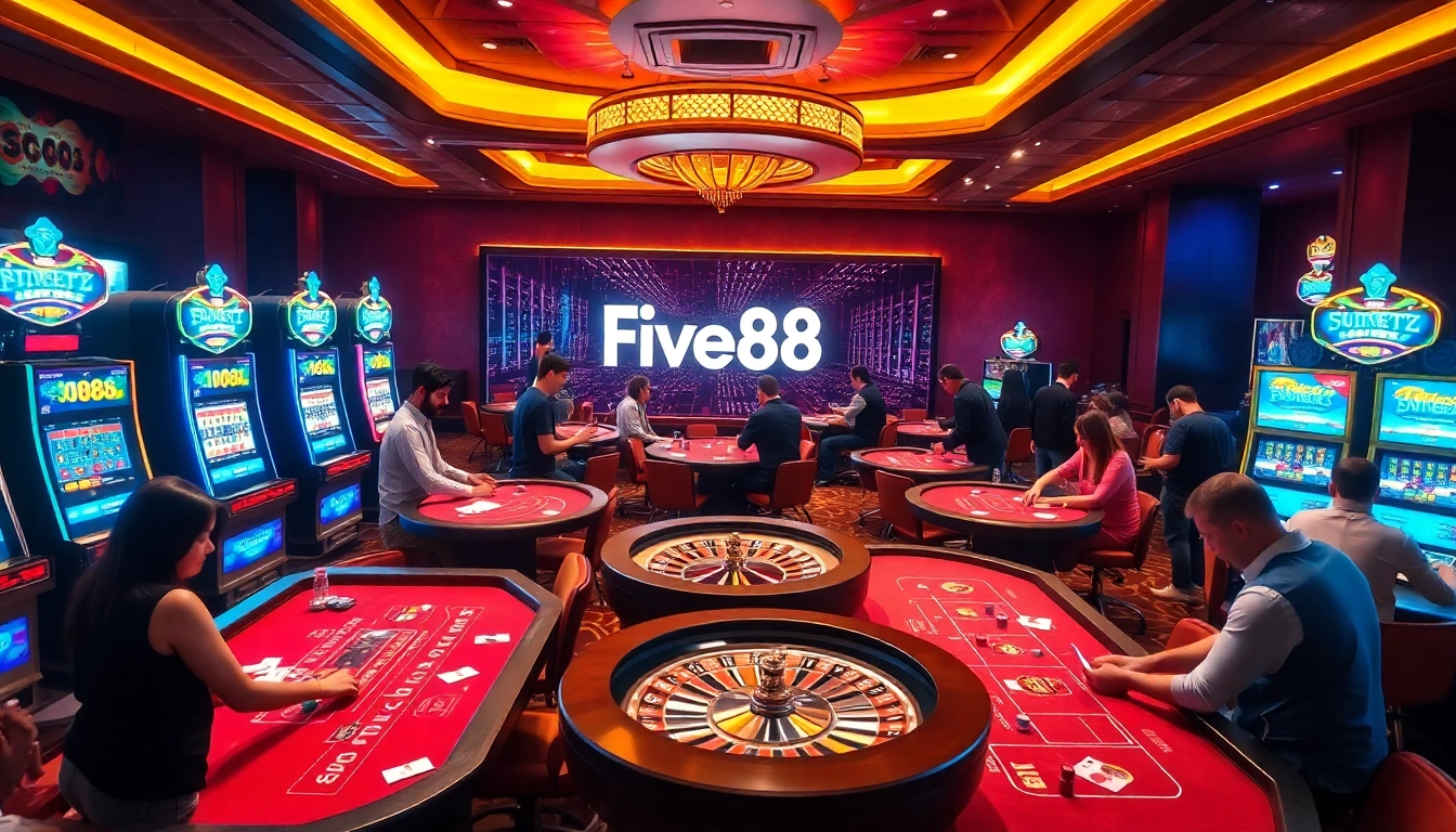 Engage in thrilling gameplay at https://fivee88.com/ with vibrant casino tables and exciting slot machines.