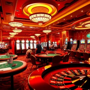 A thrilling moment at 78WIN casino showing players engaged at poker tables.