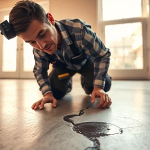 Detecting a leak in concrete floor by a professional technician using advanced equipment.