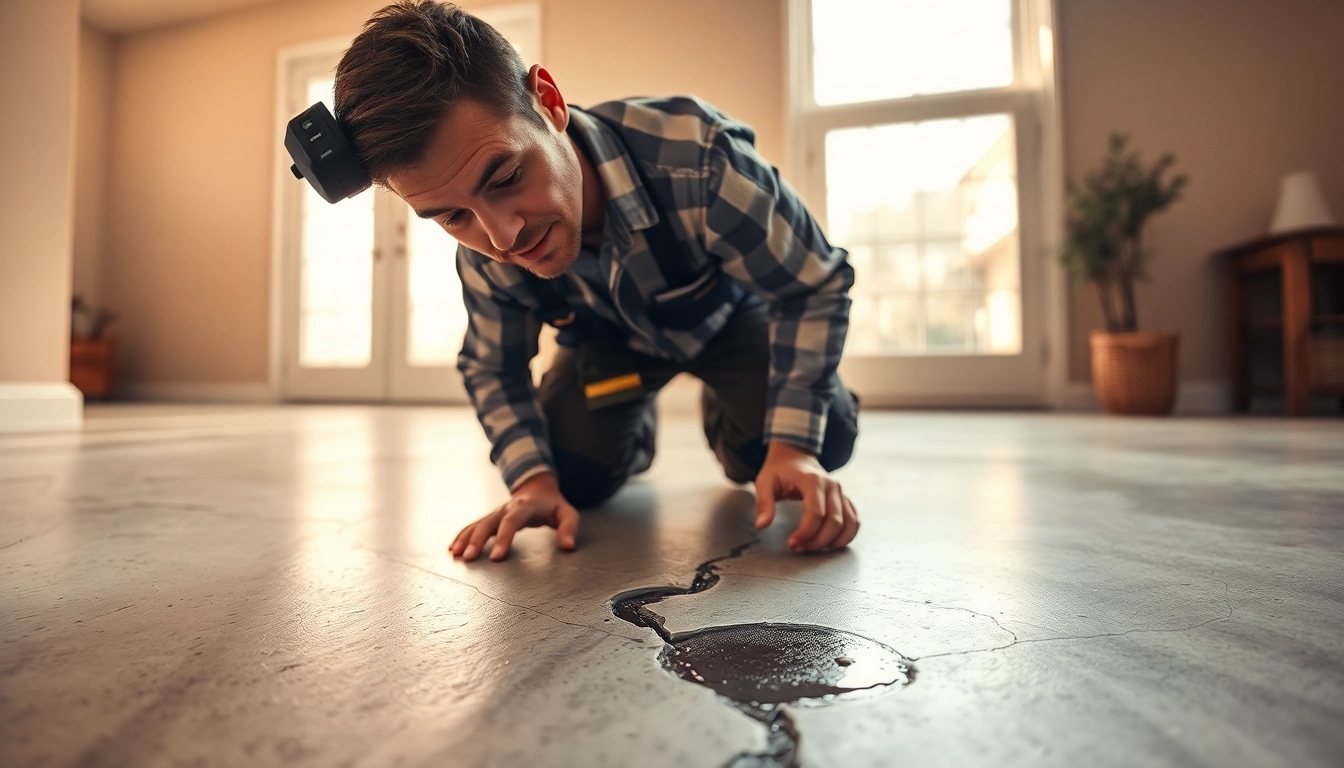 Detecting a leak in concrete floor by a professional technician using advanced equipment.