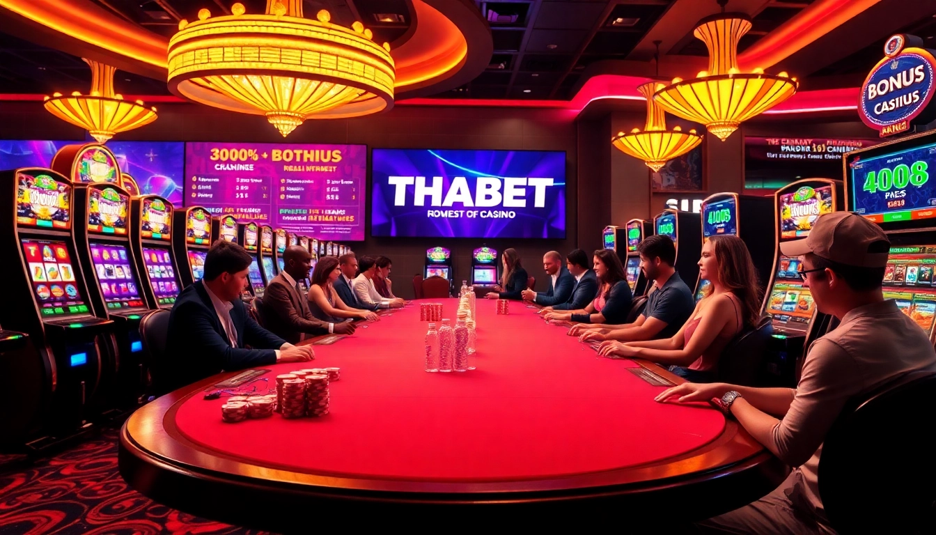 Exciting THABET online gambling scene featuring casino tables and vibrant gameplay.